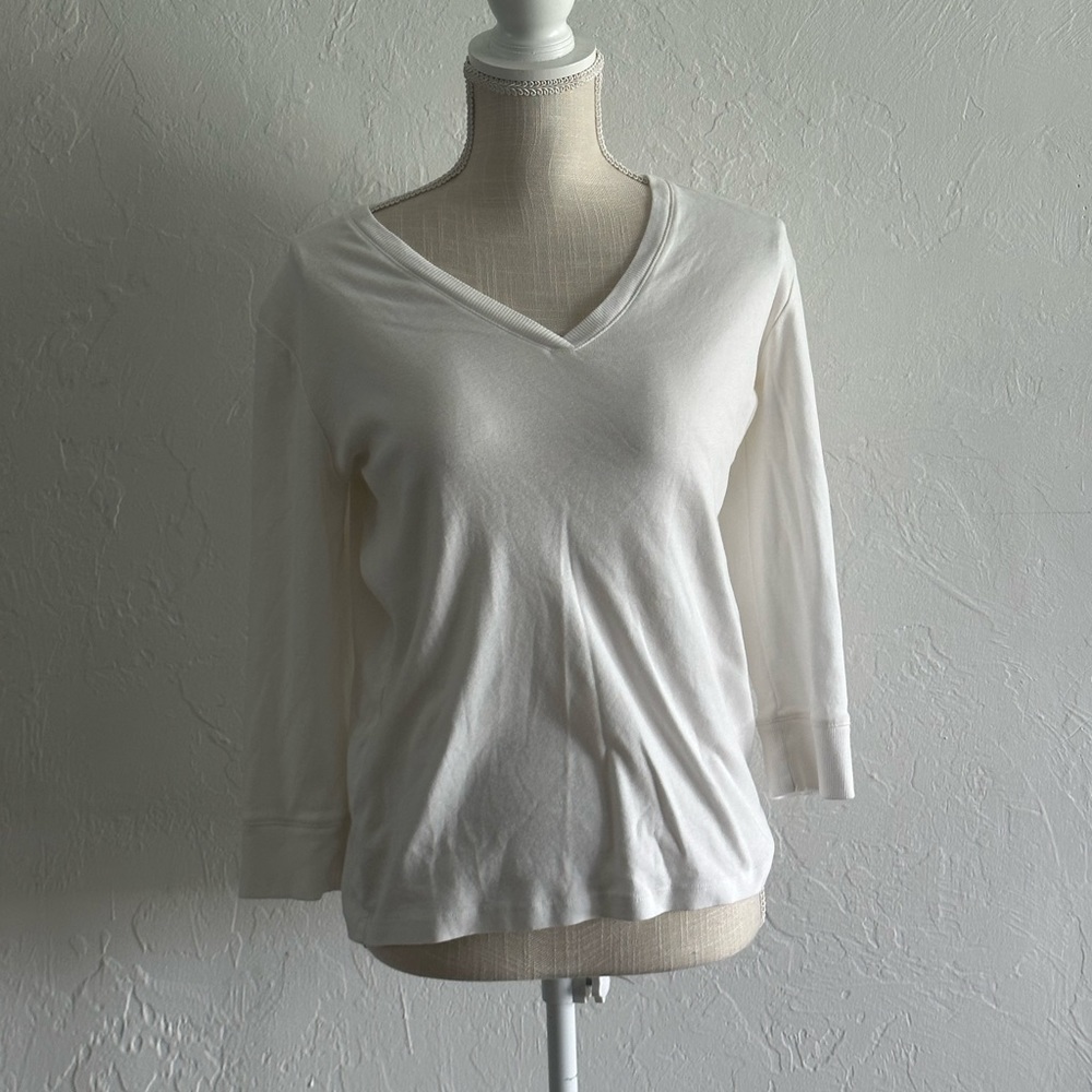 Soft vneck cream/white work casual shirt size XL three quarter sleeves jonesny